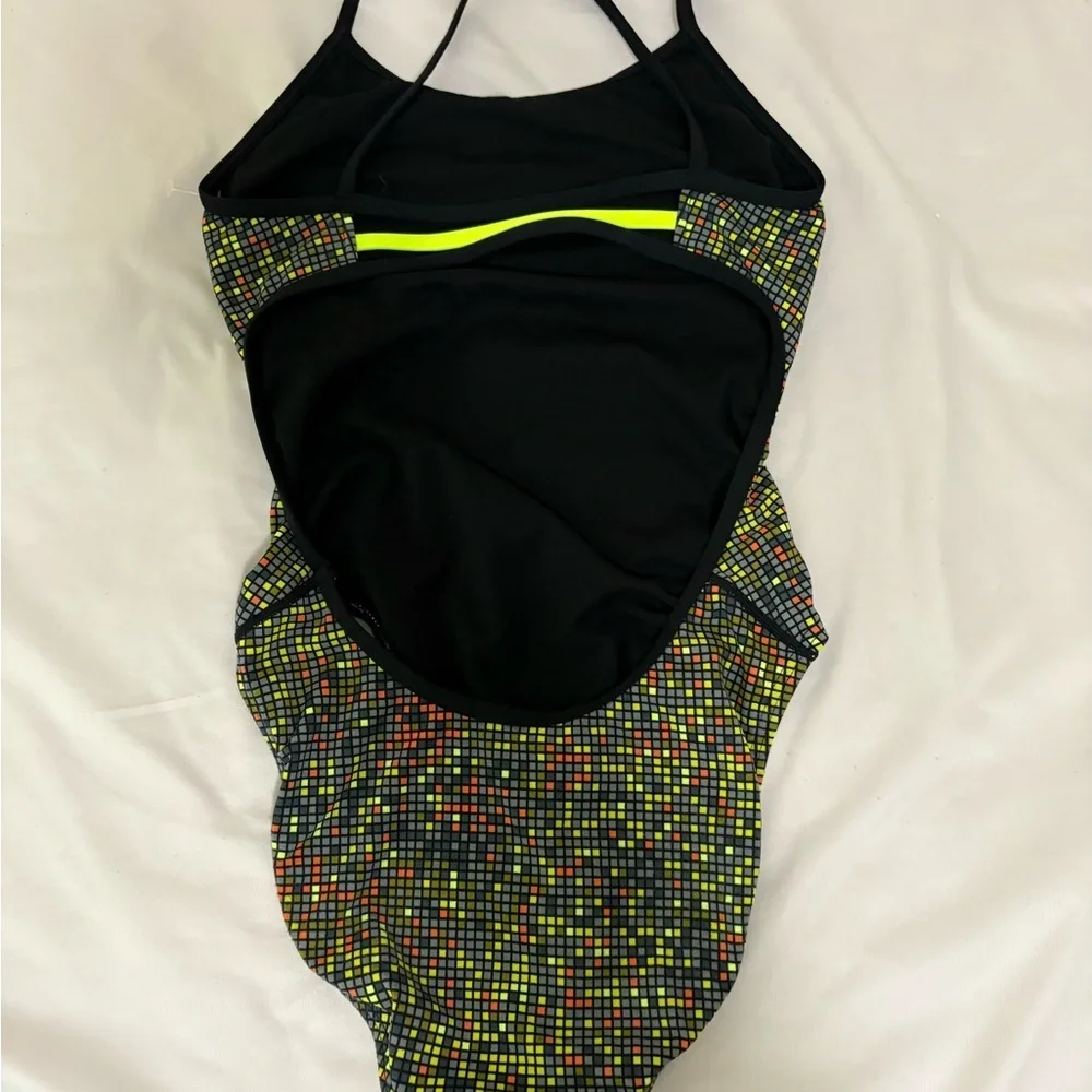 TYR Atomic Trinityfit One piece Swimsuit featuring Black with Neon Accents